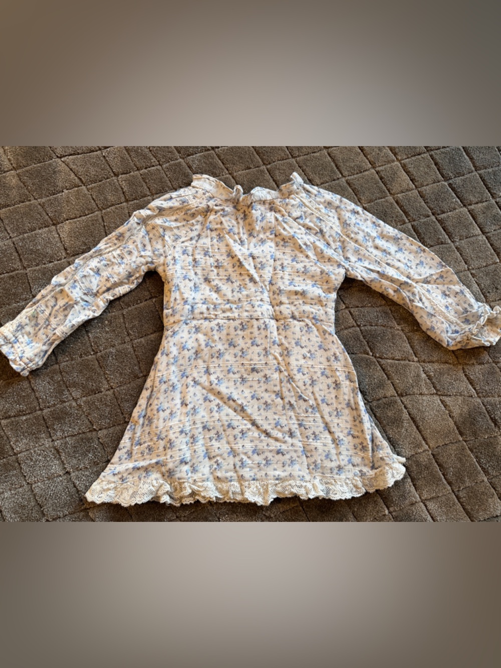 LoveShackFancy Girls Pale Blue Floral Ruffle Button-Front Top - Picture 5 of 5